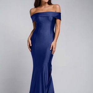 Of the shoulder fitted satin dress
